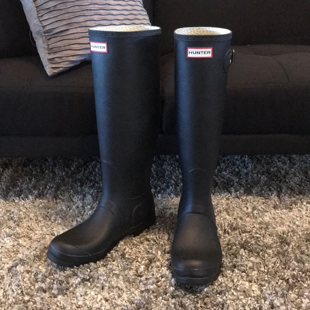 Tall Flat Black Hunter Boots Size 8
